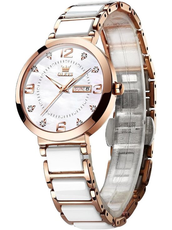 Women\'s Silver Rose Gold Ceramic Two Tone Ladies Casual Wristwatch Day Date Gift main image 5